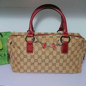 Guccissima Jacquard Boston Bag Brown Red Beige